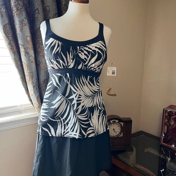 Jamaica Bay Palm-Print Tankini Top & Black Swim Skirt by St. Jon's Bay | NWT - Picture 1 of 5